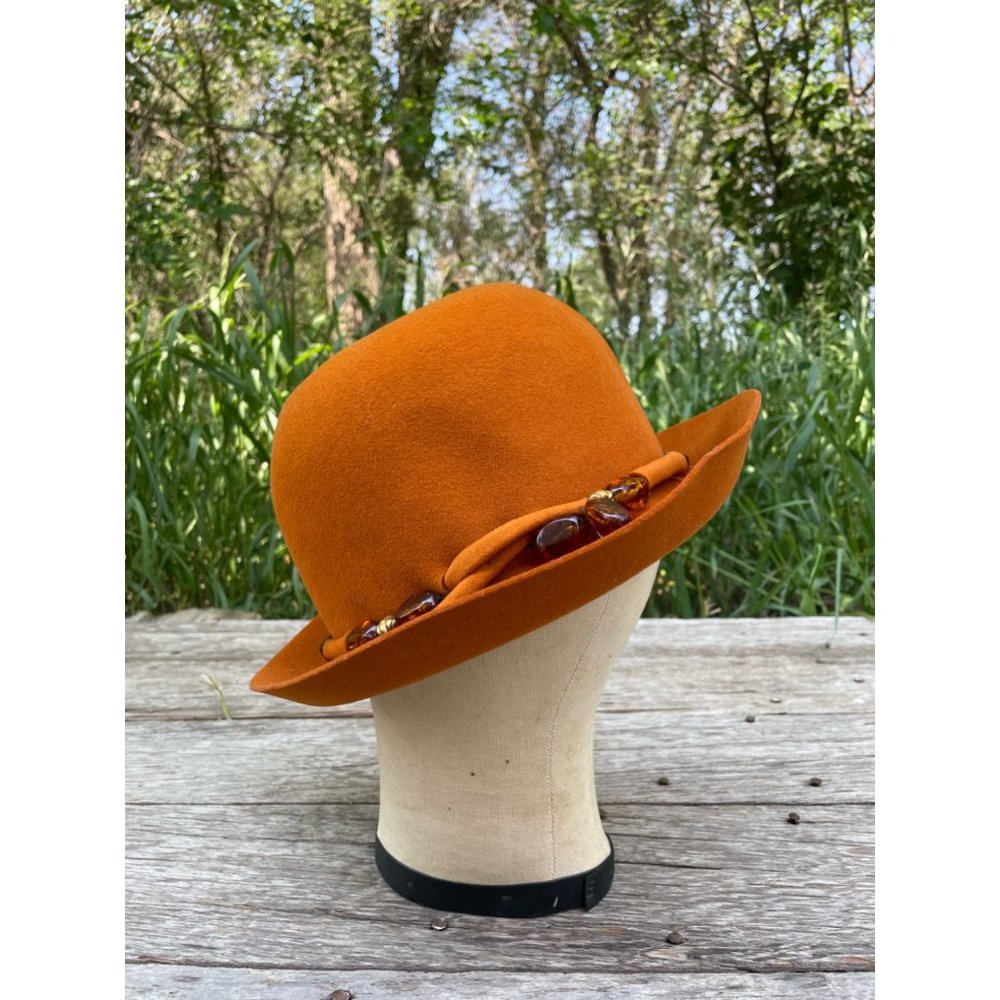 Vintage 1960s Wool Felt Bucket Hat Beaded Band Mr Johns Classic